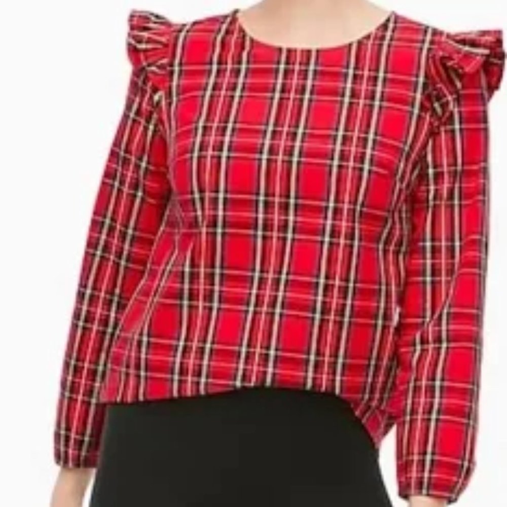 J. Crew Women's Red Plaid Ruffle Blouse